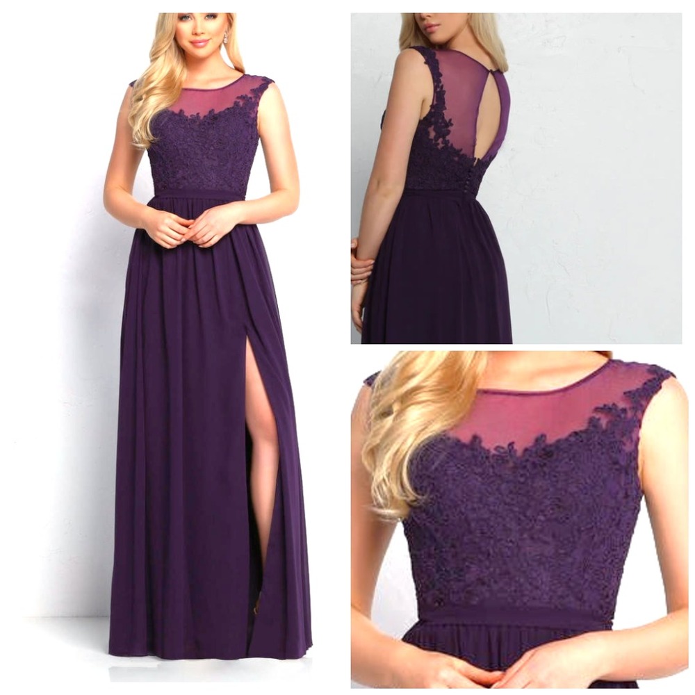 DaVinci Eggplant Formal Gown 16 Lace & Mesh Bridesmaid Prom hoco Whimsigoth New